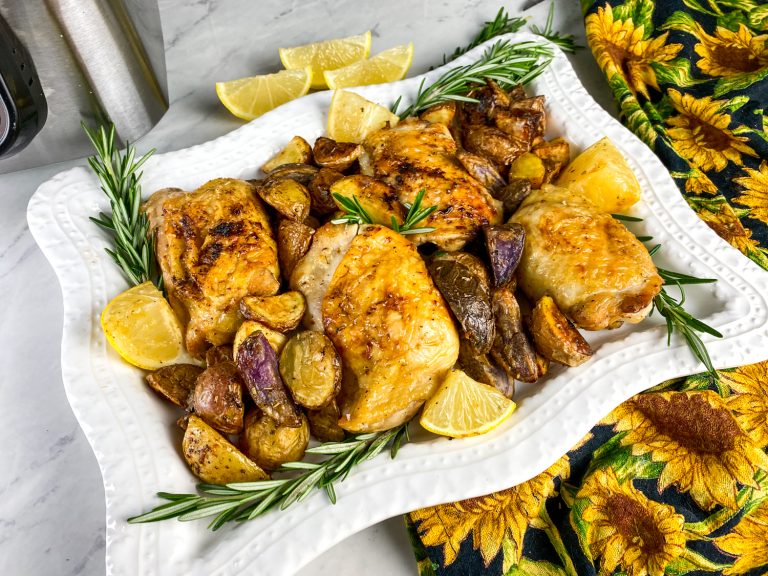 Air Fryer Chicken Thighs and Roasted Potatoes