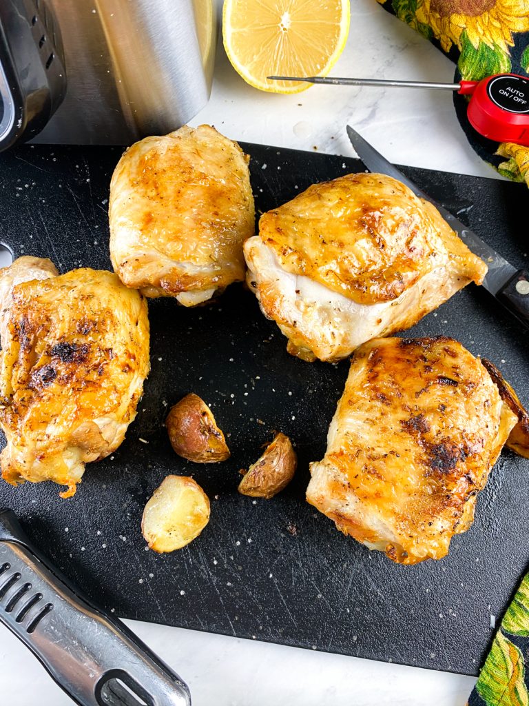 LemonChickenThighs vertical1 Air Fryer Chicken Thighs and Roasted Potatoes