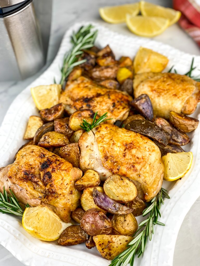 LemonChickenThighs vertical3 Air Fryer Chicken Thighs and Roasted Potatoes: A Quick and Delicious Recipe