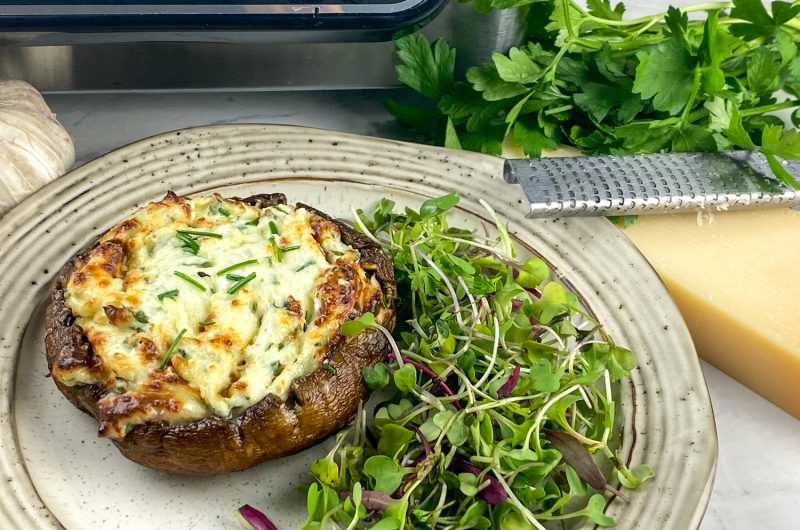 Air-Fryer Stuffed Portobello Mushrooms with Roasted Garlic