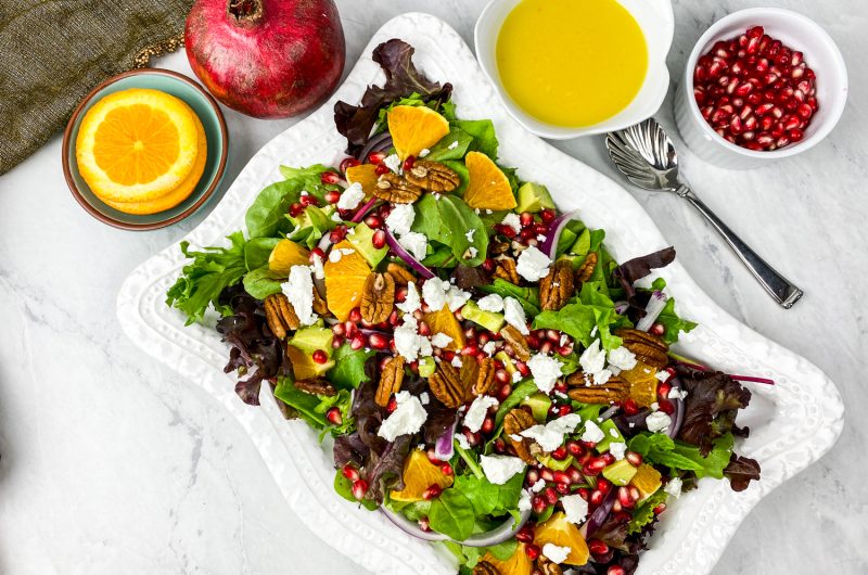 OrangePomegranateSalad horizontal1 Orange Pomegranate Salad: A Bright and Refreshing Spring Salad with Orange Champagne Vinaigrette
